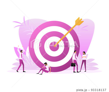 Target with an arrow flat icon concept market goal picture image on blue background. Flat people. Vector illustration. 93318137