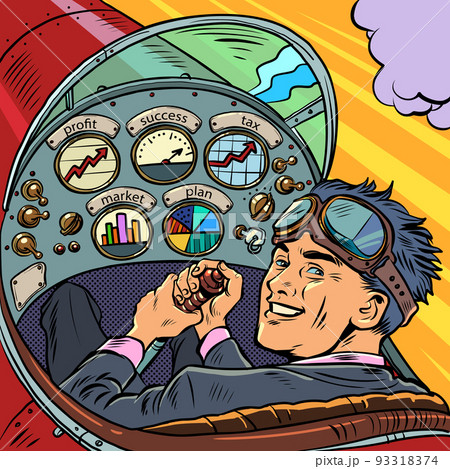 cockpit of a retro aircraft, the pilot leads the airplane. Pilot profession 93318374