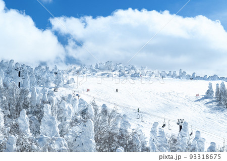 白銀世界の山形蔵王の樹氷とスキー場ゲレンデ 白銀世界の山形蔵王の樹氷とスキー場ゲレンデ 93318675