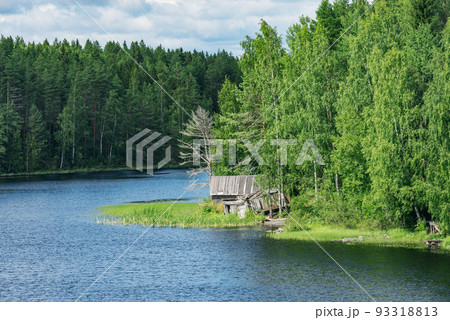 Lake and island at sunny day. 93318813