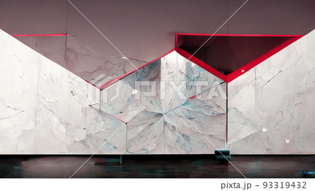 Empty stage with red and white granite walls ornament background. 3D rendering 93319432