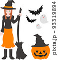 魔女とハロウィンモチーフのイラストセット 93319894