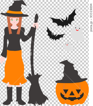 Witch and Halloween motif illustration set Witch and Halloween motif illustration set 93319894
