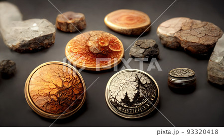 3D render of realistic classic coin, CG artwork design concept 3D render of realistic classic coin, CG artwork design concept 93320418