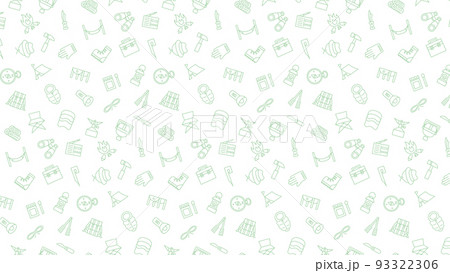 横方向のキャンプ道具アイコンパターンイラスト(背景なし) 横方向のキャンプ道具アイコンパターンイラスト(背景なし) 93322306