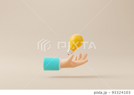 Hand holding lightbulb on background. Thinking, Creative thinking good ideas and innovation concept. 3d render illustration 93324103