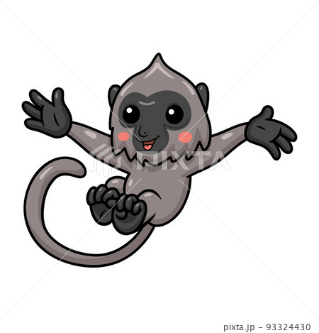 Cute little grey langur monkey cartoon jumping	 93324430