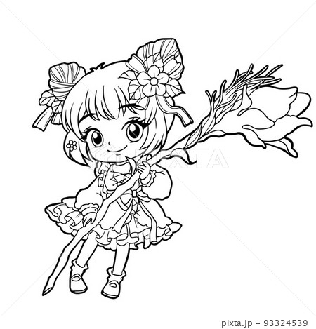 cartoon cute baby girl princess doodle cute anime coloring page cute illustration character clip art 93324539