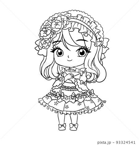 cartoon cute baby girl princess doodle cute anime coloring page cute illustration character clip art 93324541