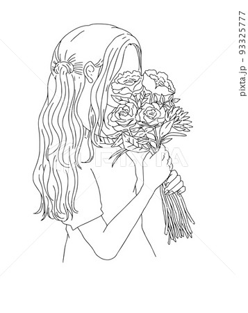 花束を持ったお洒落な女性のイラストのイラスト素材