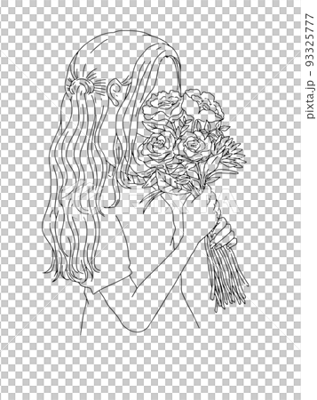 花束を持ったお洒落な女性のイラスト・韓国風・ポストカード 93325777