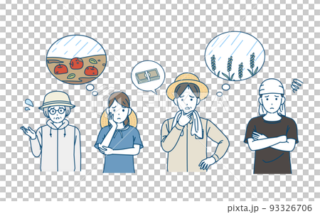 自然災害に困る 農家の人達 負債 台風 豪雨 農業 不作 イラスト 自然災害に困る 農家の人達 負債 台風 豪雨 農業 不作 イラスト 93326706