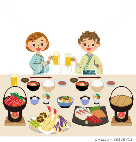 温泉宿で食事を楽しむ女子 93326718