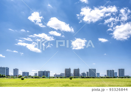 東京大田区の都市風景 多摩川緑地 東京大田区の都市風景 多摩川緑地 93326844