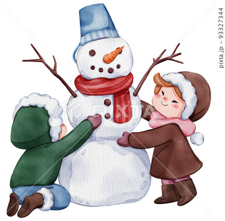 Children enjoy winter watercolor icon png 93327344