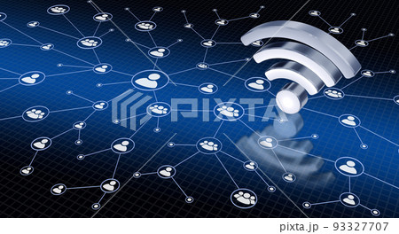 Wi-Fiの無線LAN通信イメージ、Wi-Fiアイコン Wi-Fiの無線LAN通信イメージ、Wi-Fiアイコン 93327707