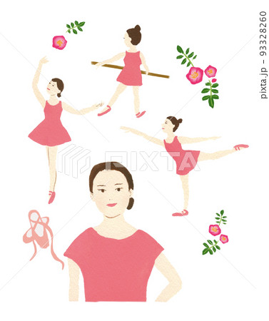 バレエの練習をするバレリーナと先生のイラスト 93328260