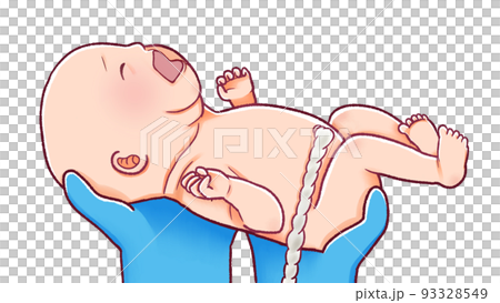 分娩時刻的插圖 有臍帶的嬰兒 93328549