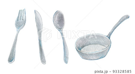 食器　水彩イラスト　カトラリー　鍋 93328585