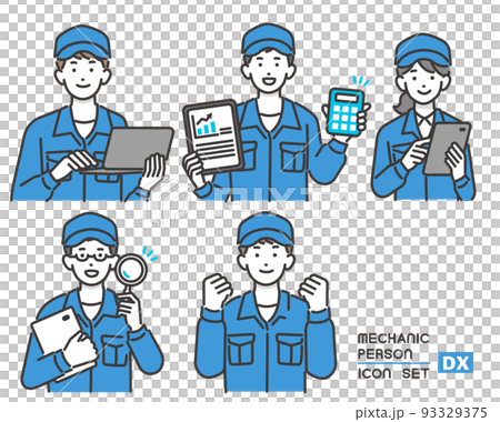 DX推進でタブレットやパソコンを持つ作業員の男女のベクターイラスト素材/ピッキング/IT/物流 DX推進でタブレットやパソコンを持つ作業員の男女のベクターイラスト素材/ピッキング/IT/物流 93329375