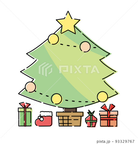 クリスマスツリーとプレゼントの飾り枠 93329767