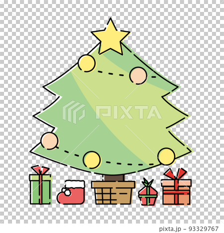 クリスマスツリーとプレゼントの飾り枠 93329767