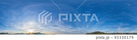 panorama sunrise sky with clouds, without ground for easy use in 3D graphics and panorama for composites in aerial and ground spherical panoramas as a sky dome. panorama sunrise sky with clouds, without ground for easy use in 3D graphics and panorama for composites in aerial and ground spherical panoramas as a sky dome. 93330179