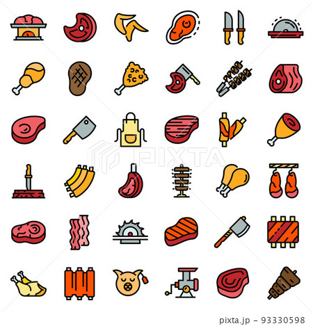 Meat icons set line color vector Meat icons set line color vector 93330598