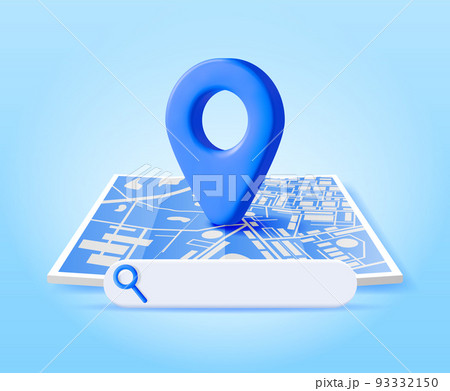 3D Location Folded Paper Map, Search Bar and Pin 3D Location Folded Paper Map, Search Bar and Pin 93332150