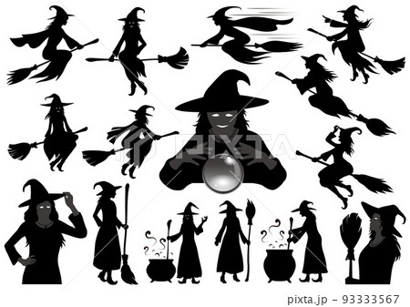 ハロウィンの素材　魔女のシルエットイラストセット 93333567