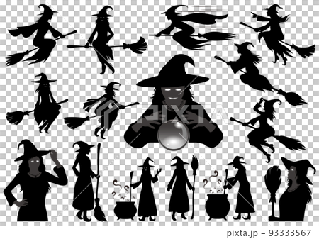 ハロウィンの素材　魔女のシルエットイラストセット 93333567