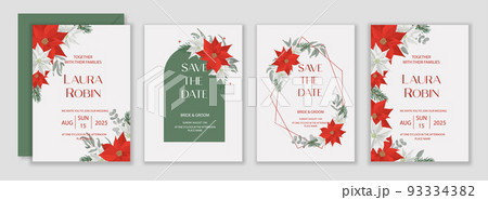 Christmas Party wreath poinsettia, pine branch fir tree, needle, flower bouquet. 93334382