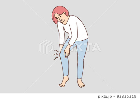 Unhealthy woman suffer from knee pain  93335319