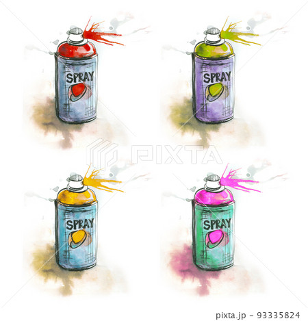Color spray can aerosol graffiti street watercolor illustration 93335824
