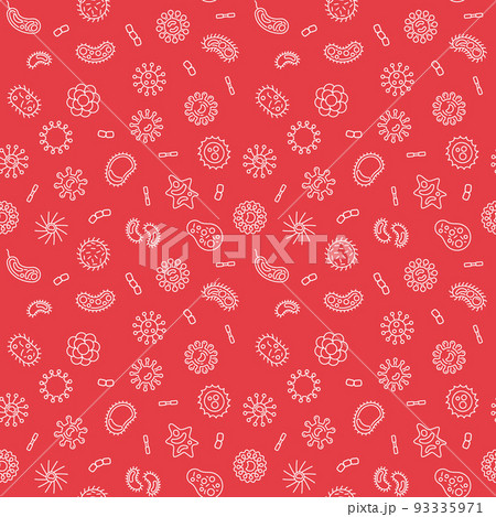 Seamless virology vector red pattern with bacteria icons 93335971