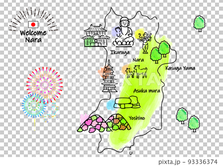 奈良旅遊景點手繪簡單線描圖 93336374