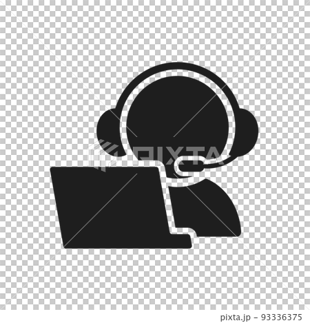Icon of a person who talks with a headset in front of a computer - Image material for operator customer support 93336375