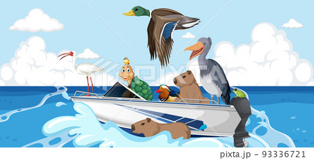 Wild animals on a boat Wild animals on a boat 93336721