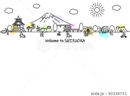 静岡の観光地の街並みと人々のシンプル線画イラスト 静岡の観光地の街並みと人々のシンプル線画イラスト 93336731