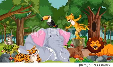 Cartoon wild animals in the forest Cartoon wild animals in the forest 93336805
