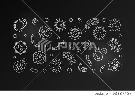 Bacterial cells outline banner. Vector silver illustration 93337457