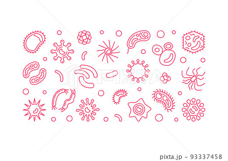 Virology lienar banner. Vector microbiology red illustration 93337458