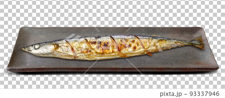 鹽烤秋刀魚插畫逼真 鹽烤秋刀魚插畫逼真 93337946