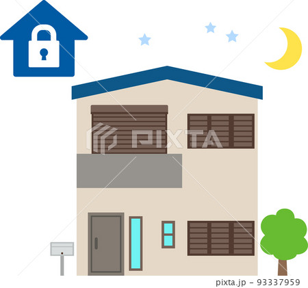 夜間に戸締りをした戸建て住宅 93337959