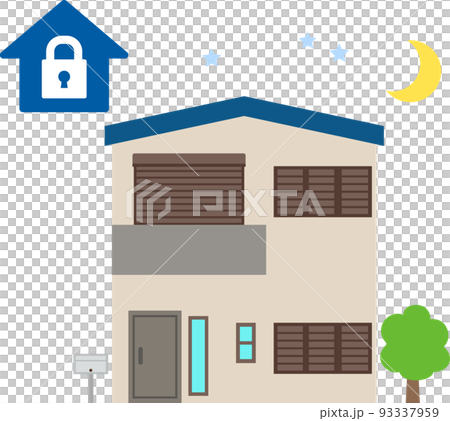夜間に戸締りをした戸建て住宅 93337959