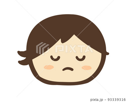 かわいい子供のふてくされた顔セット／手描き人物イラスト素材 93339316