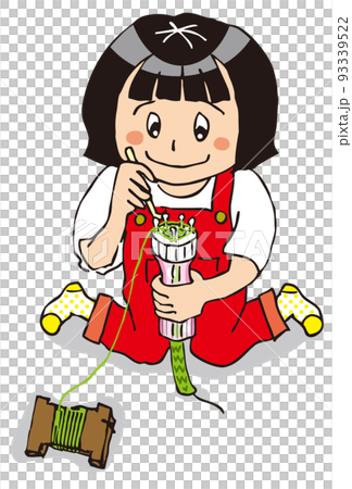 Retro girl playing with Lilyan Retro girl playing with Lilyan 93339522