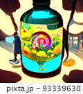Abstract glass bottle of blue magic potion of mana with fantasy background. 93339630