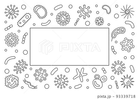Microorganisms horizontal frame. Vector outline illustration Microorganisms horizontal frame. Vector outline illustration 93339718