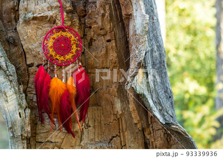Handmade dream catcher with feathers threads and beads rope hanging 93339936